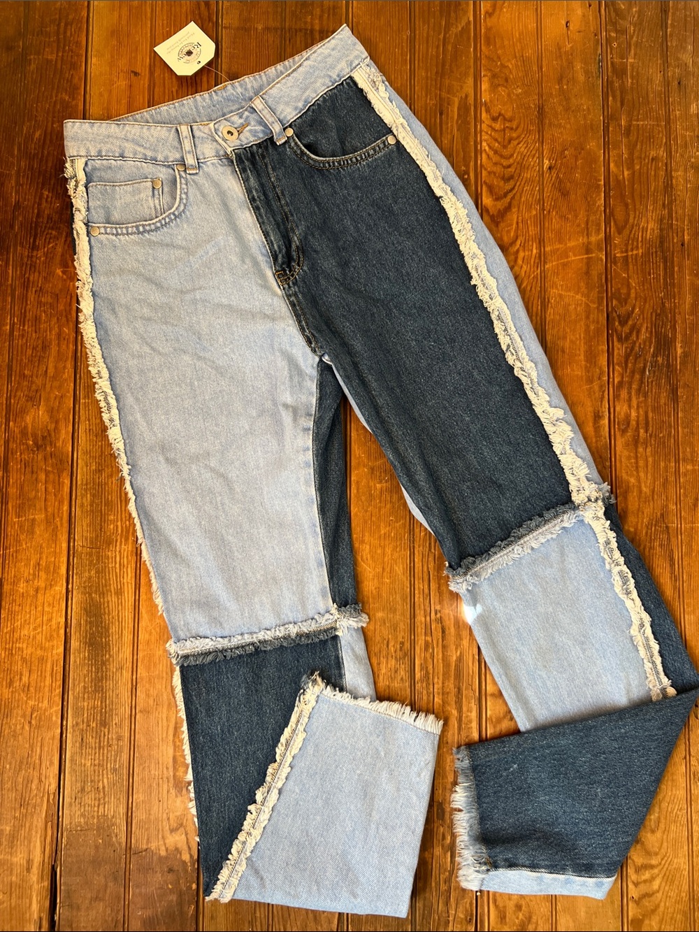 Ragged Jeans Two-Tone high waisted Blue Straight Leg  size 26 EUC